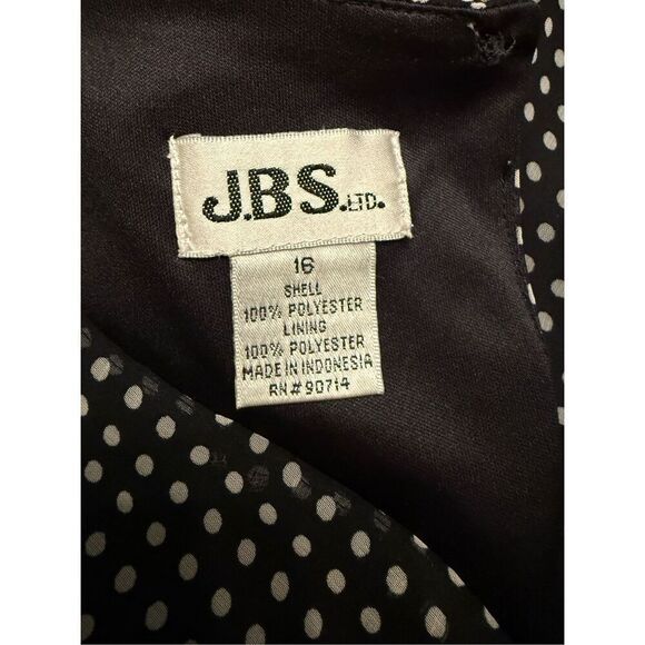 Vintage Midi Dress by JBS Black Polka Dot Sheer Overlay Sz. 16 Peplum V-Neck - Picture 8 of 9